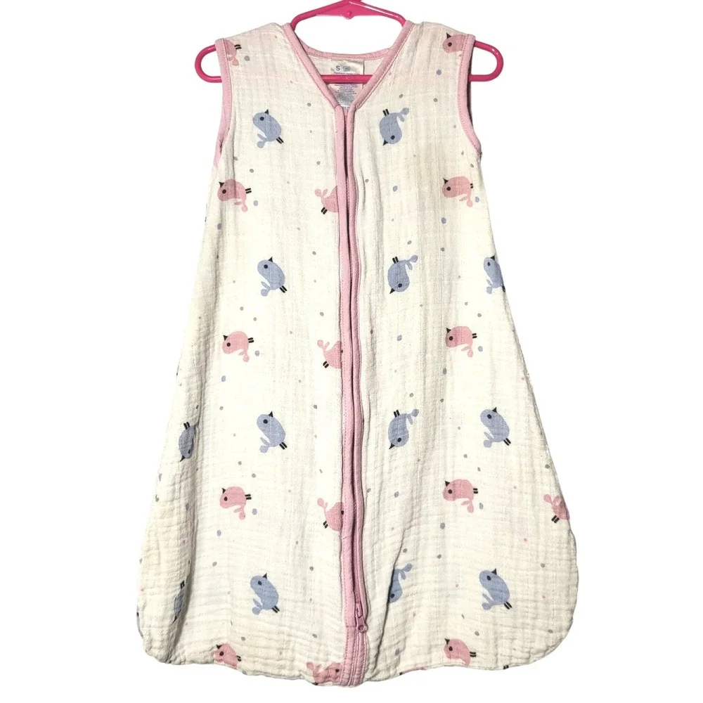 Little Journey Organic Muslin Wearable Blanket Bird Print Pink Blue Girls Small